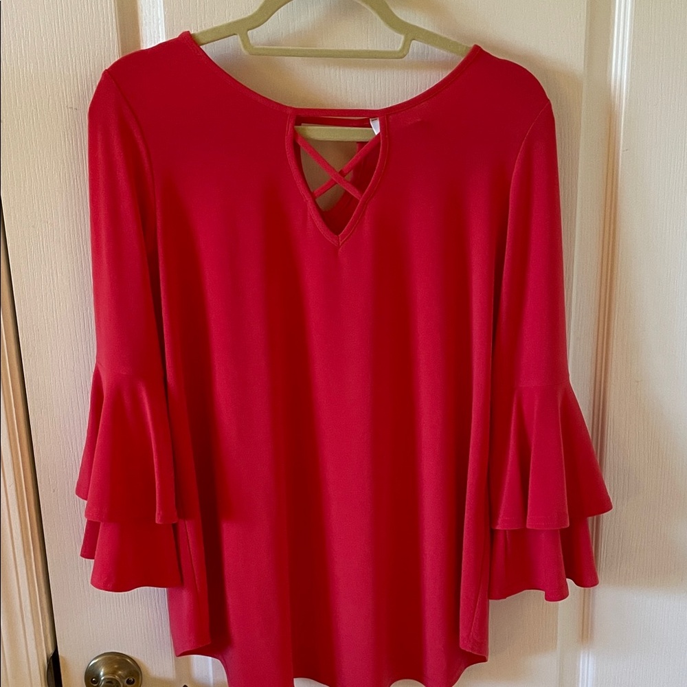 Joseph Ribkoff Vibrant Red Blouse with Bell Sleeves
